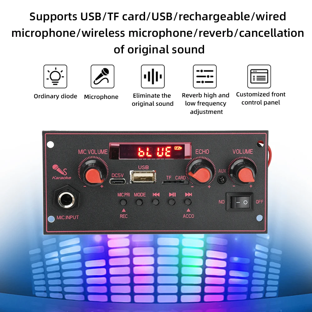 

Bluetooth 5.0 MP3 Decoder Board 2*10W 20W Amplifier Audio Player 5V DIY MP3 Player Car FM Radio Module TF USB Mic Record