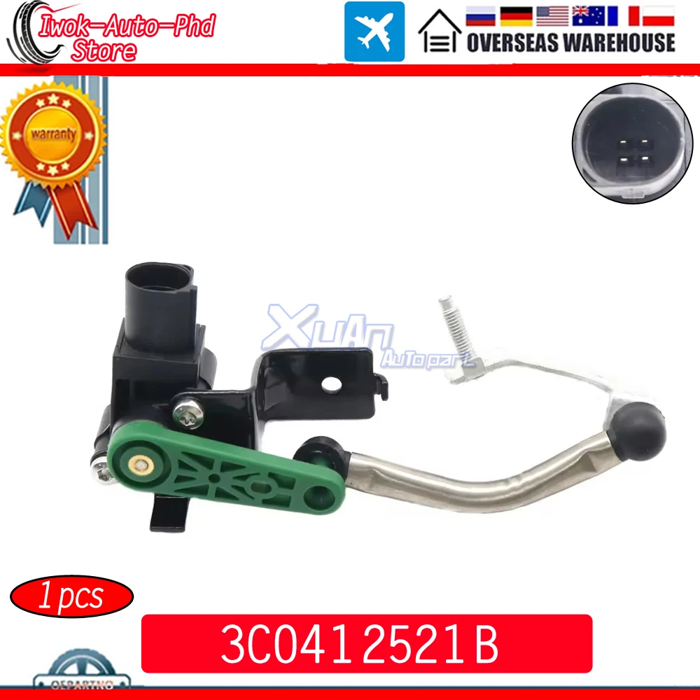 XUAN Front Left Headlight Level Sensor 3C0412521B for Audi Q3 Volkswagen CC Eos Golf R32 GTI Rabbit Passat CC Tiguan 2008-2018