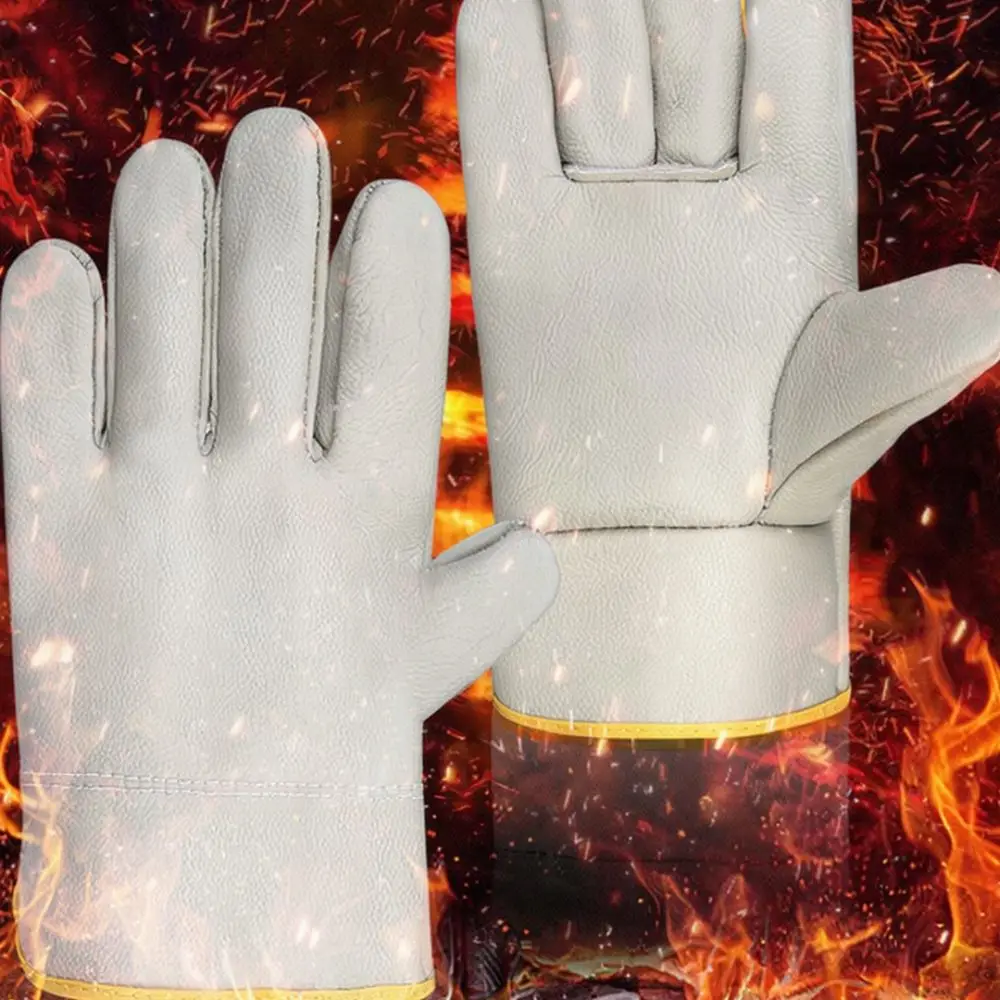 Safety Cowhide Leather Welding Gloves Breathable Short Style Protective Gear For Industrial Soldering Tasks