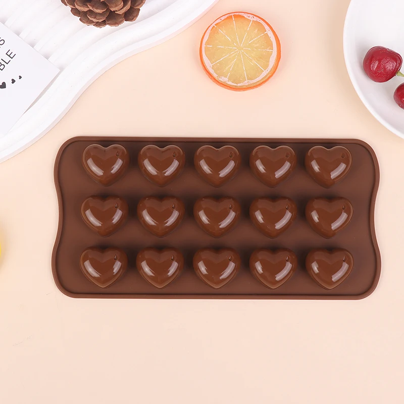 Nieuwe 1Pc 15 Gat Driedimensionale hartvormige Siliconen Mal DIY Chocolade Ijs Raster Mousse Schimmel Zachte Snoep bakvorm