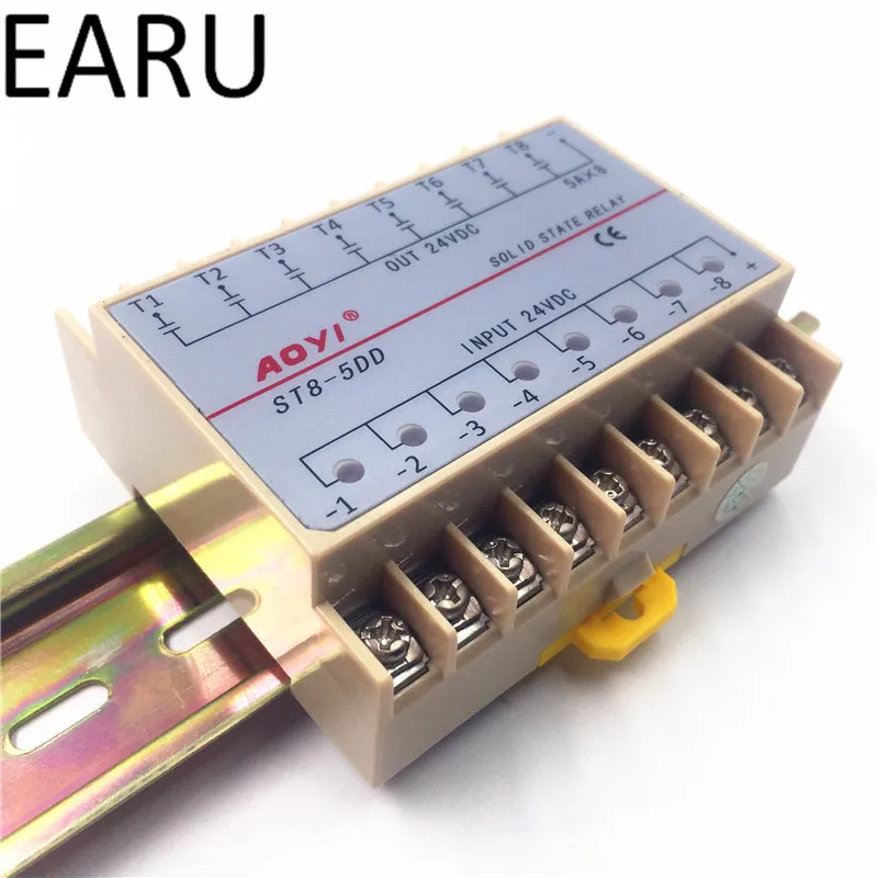 ST8-5DD ST5-5dd 5ddp 8 Channel Din Rail SSR Eight Input Output 24VDC Single Phase DC Solid State Relay 5A PLC Module Controller
