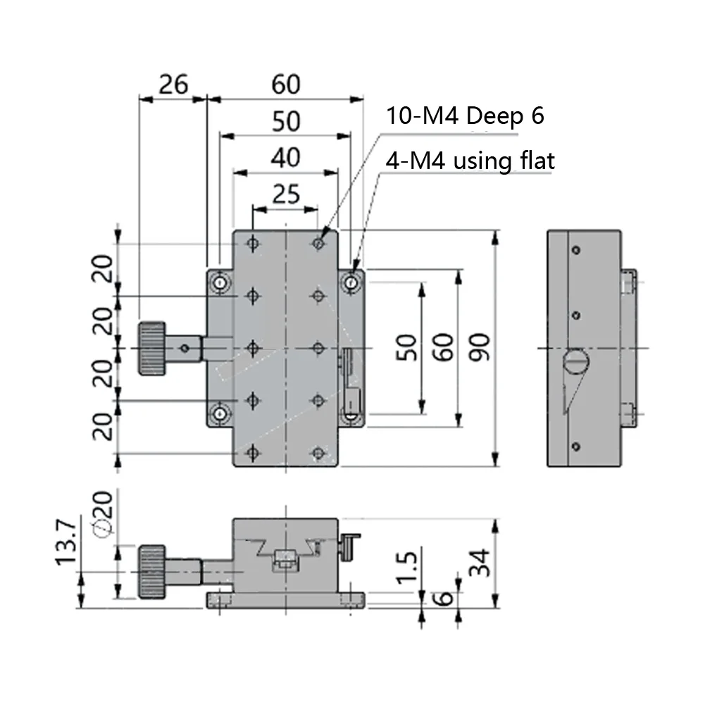 40x90mm Manual X Trimming Platform Gear Guide High Accuracy Adjustable Sliding Stage