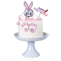 Cake Topper Konijn Bunny Footprint Wortel Kids Gelukkige Verjaardag Bruiloft Decoratie Cupcake Decor Party Bakken Levert Diy Pasen