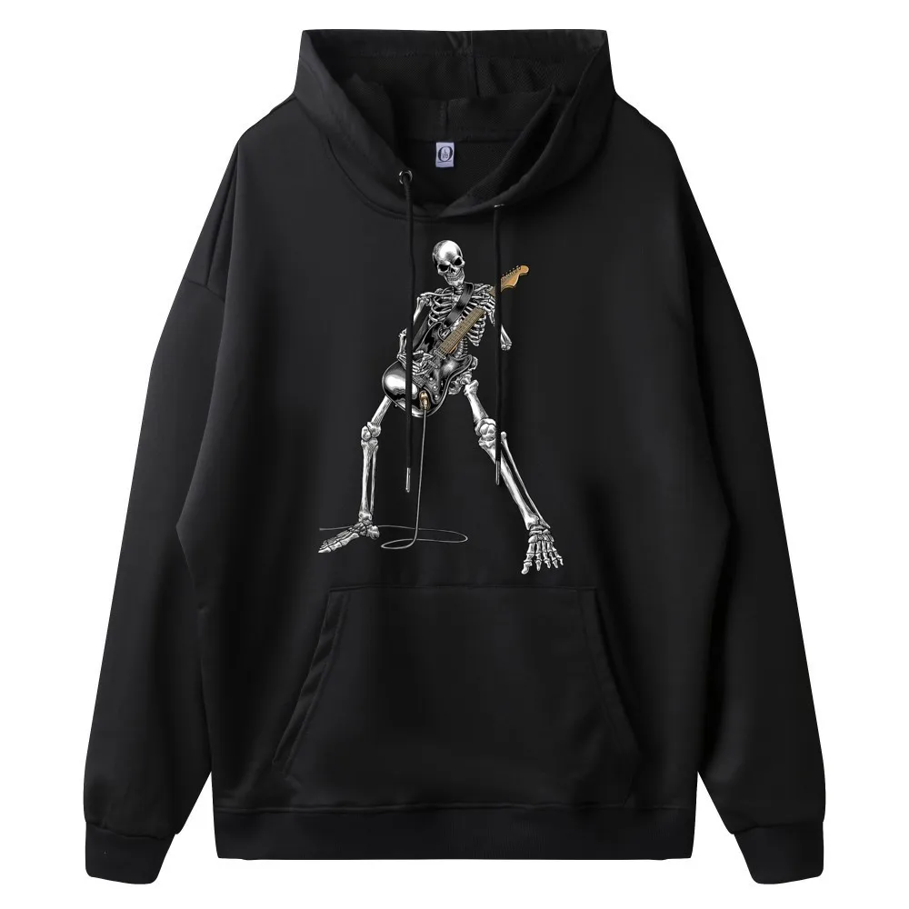 Skeleton Playing Guitar Rock And Casual long Sleeve Hoodies Mother Day Round Neck Male Hoodies Casual Hoodies Loose