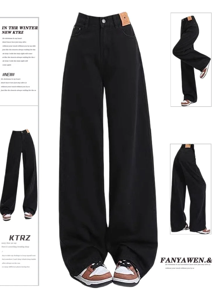 

plus Size American Retro Straight Leg Jeans Women's Spring New High Waist Loose Slimming Wide Leg Pants Casual Denim Trousers