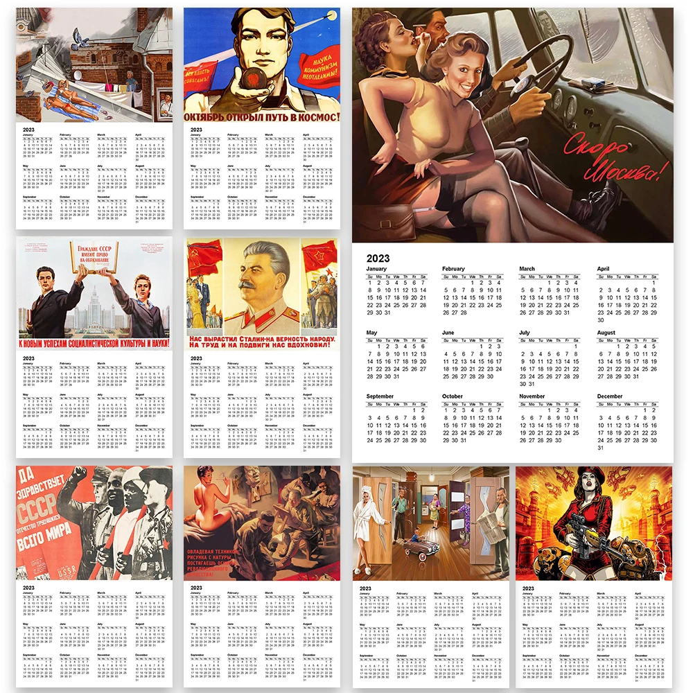 

2023 Classic Soviet Calendar Poster Kraft Paper Prints Aesthetic Cafe Core Wall Art Picture Paper And For Home Wall Bar Posters