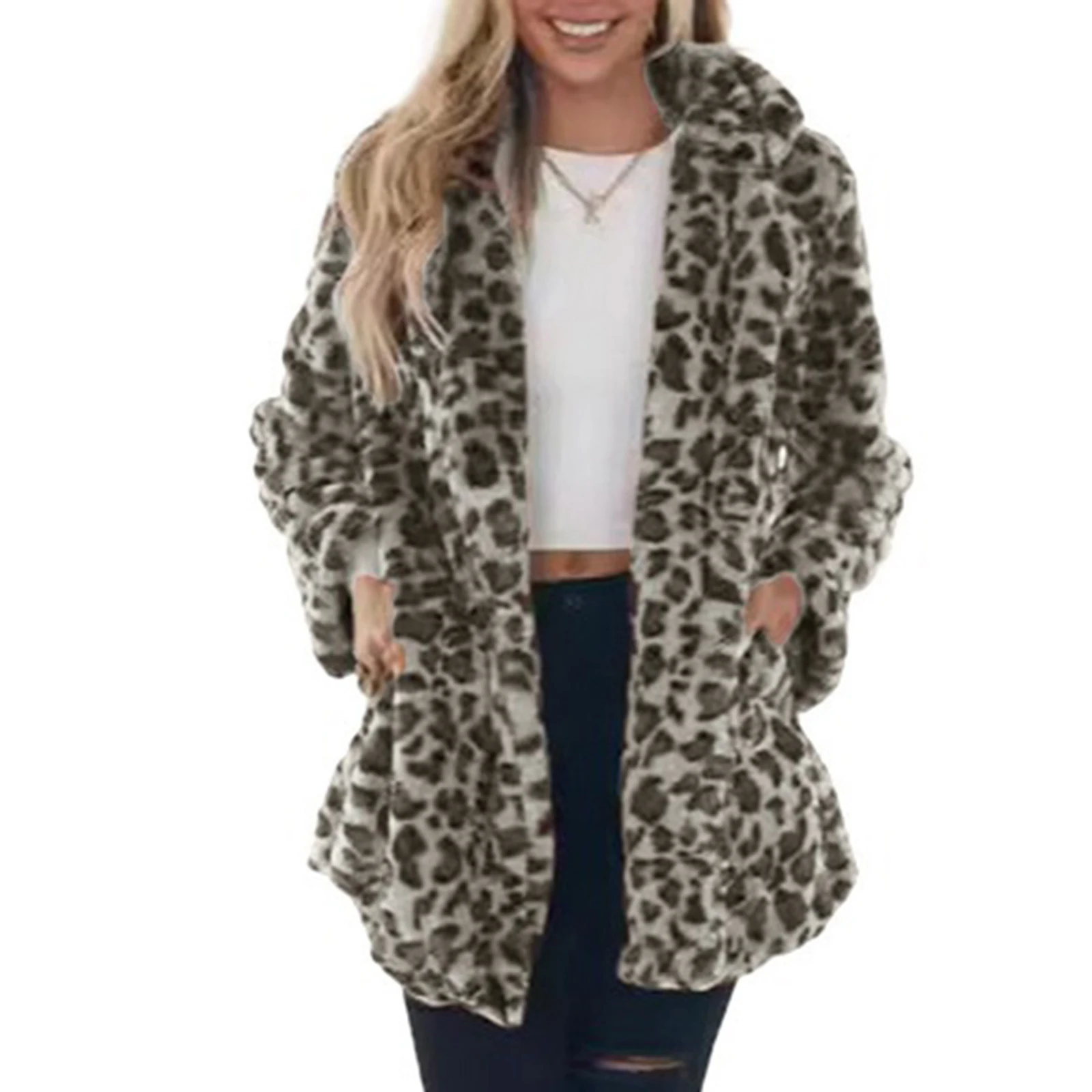 

Женские утолщенные двусторонние бархатные куртки с воротником-стойкой, свободные плюшевые куртки с леопардовым принтом на молнии, модное модное элегантное пальто