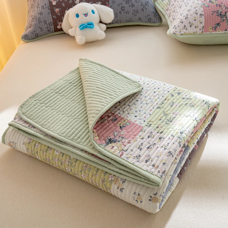 Thickened Quilted Cotton  Bedspread for Double Bed Floral Breathable Summer Quilt Machine Washable Dust-proof Bed Cover Set