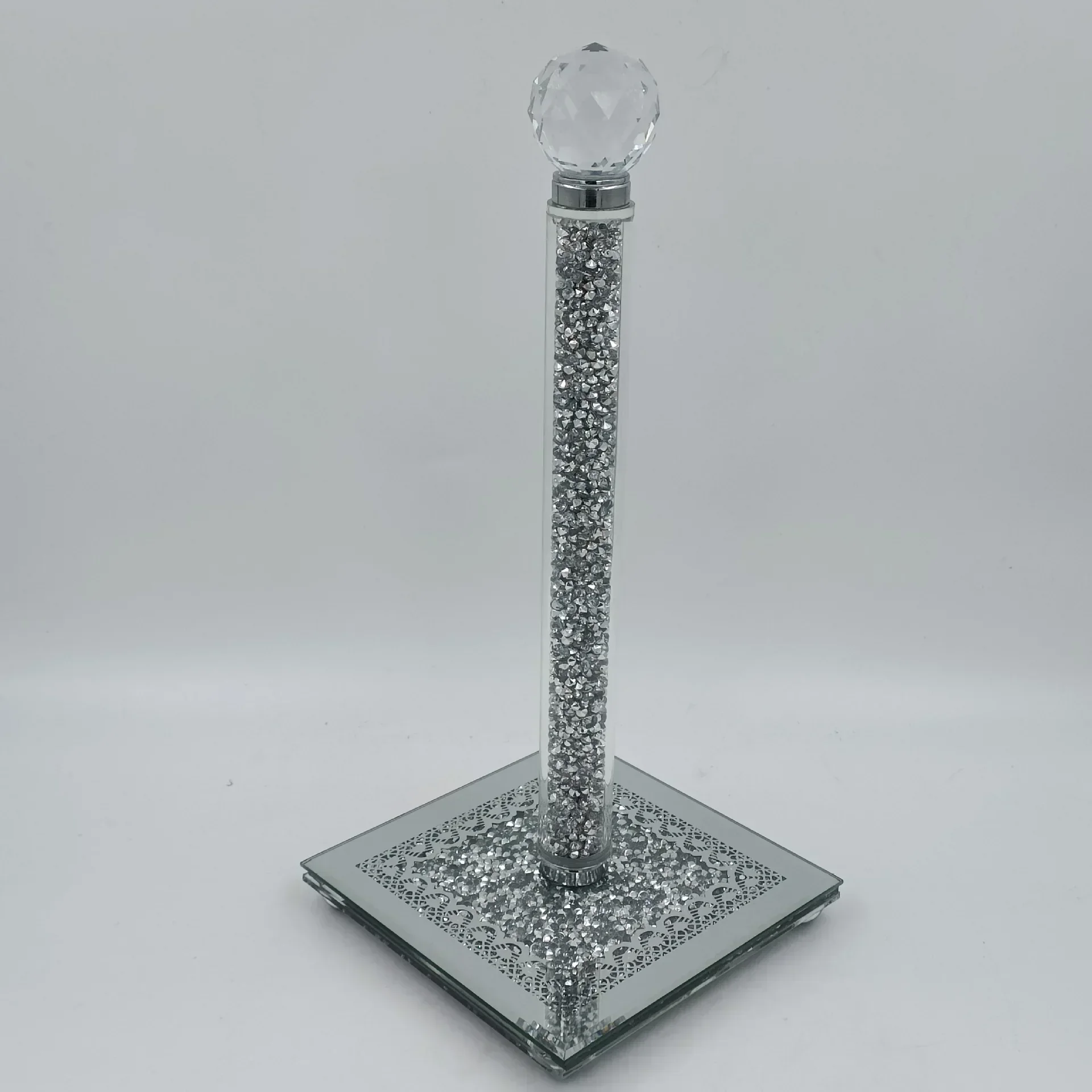 Crystal Standing Paper Towel Roll Holder Countertop Weighted Rack Bling Crushed Diamonds Housewarming Gifts for Kitchen Home Bar