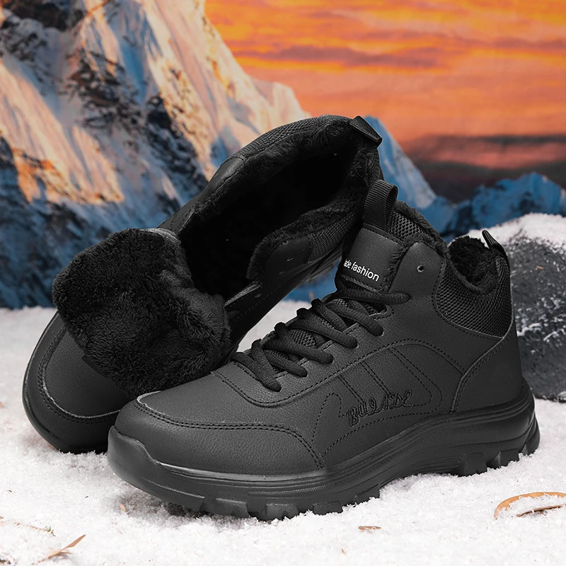 Brand Men's Boots Warm Plush Snow Boots Outdoor Non-Slip Hiking Boots High-Top Waterproof Sneakers Men's Winter Boots Size 39-46