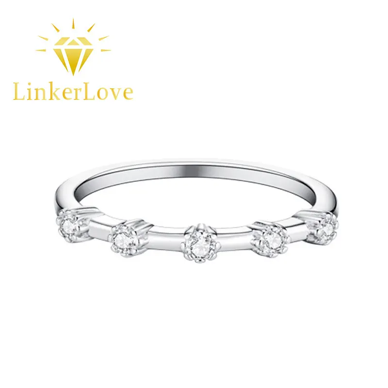 

LinkerLove S925 Sterling Silver Five Stones Moissanite Ring for Women Stackable Diamond Wedding Band Trendy Jewelry Gift for Her