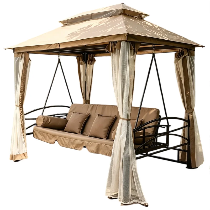`Outdoor Swing Bed 3-Seater Iron 2-in-1 Sit Lie Oversized Patio Garden Courtyard Leisure Hanging Hammock Rocking Chair
