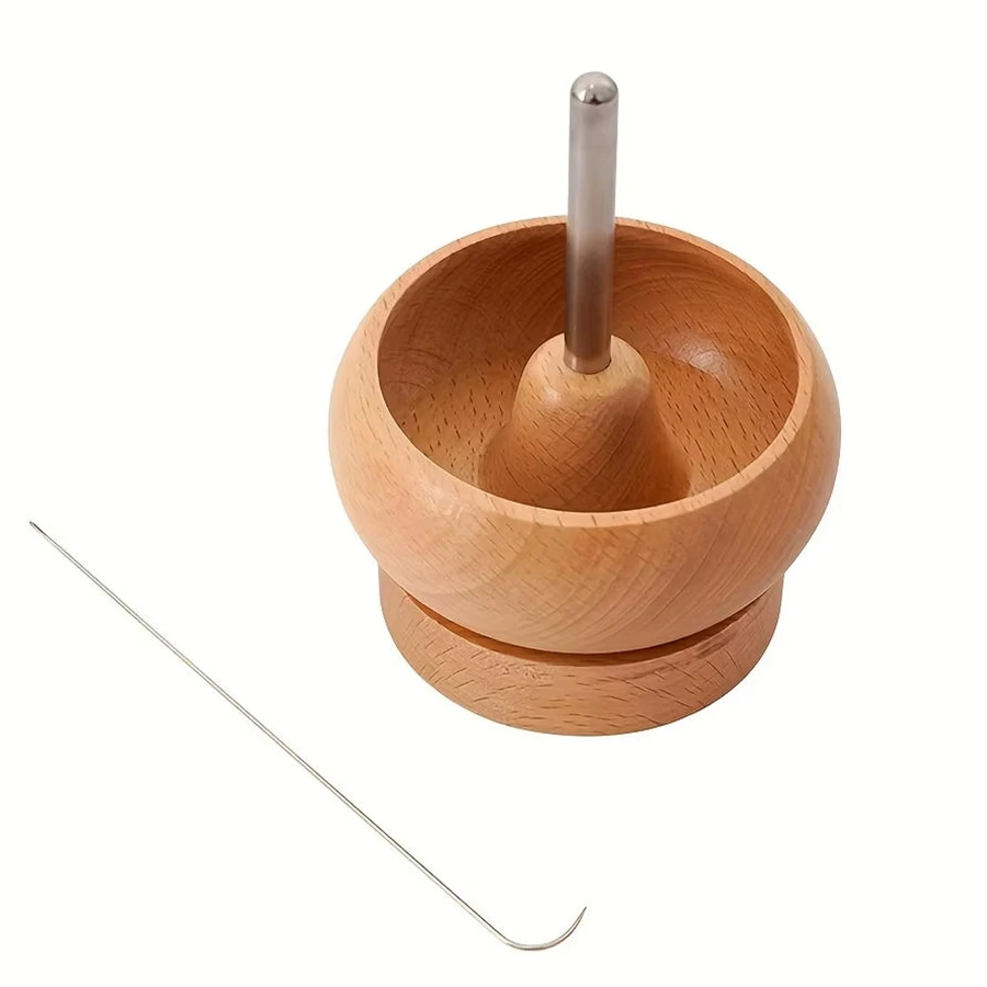 Perlenspinner für die Schmuckherstellung, mühelos rotierender Tonperlenspinner aus Holz mit 1 Perlennadeln mit großem Auge, Perlenzubehör