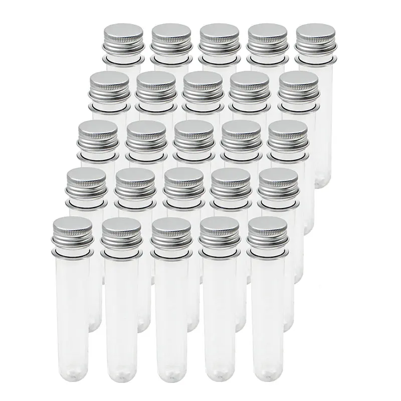 

60Pcs 40ml Excellent Plastic Transparent Test Tubes With Aluminum Cap Bottles School Supplies Lab Equipments