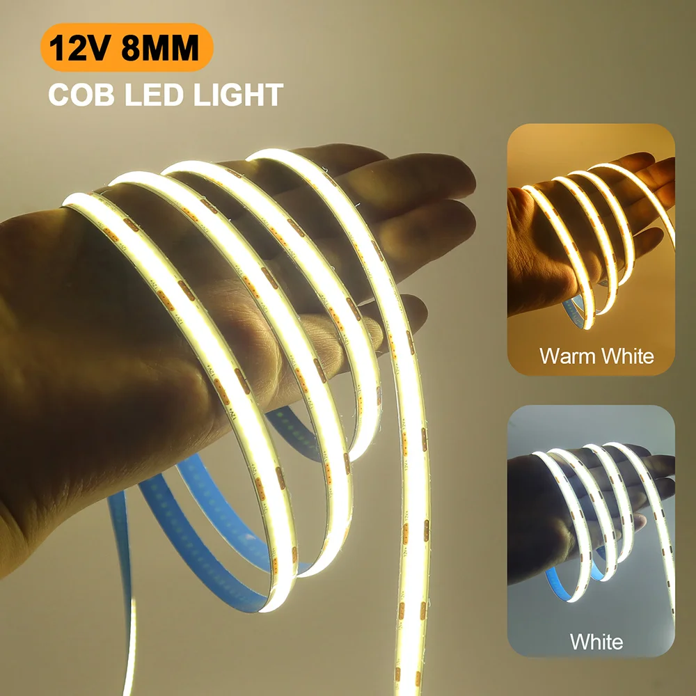 DC 5V 12V 24V COB LED Strip Light High Density Linear Lighting 320 LEDs Flexible Tape Lamp 8mm PCB 0.5m 1m 2m 5m Home Decoration