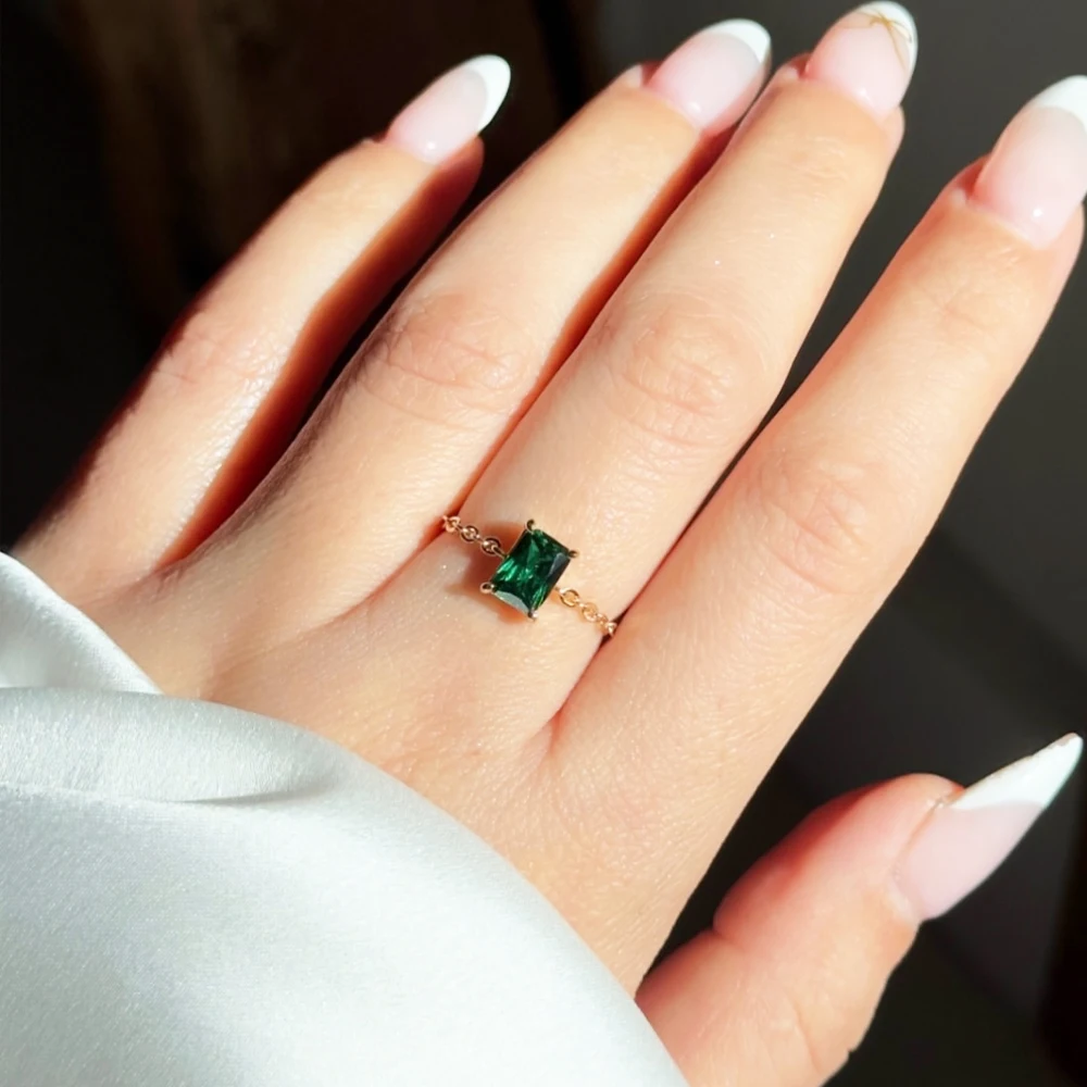 Einfache Mode Grün Lila Weiß Blau Zirkon Pull Ringe Für Frauen Mädchen Verstellbare Kette Neue Elegante Hochzeit Braut Schmuck Geschenk