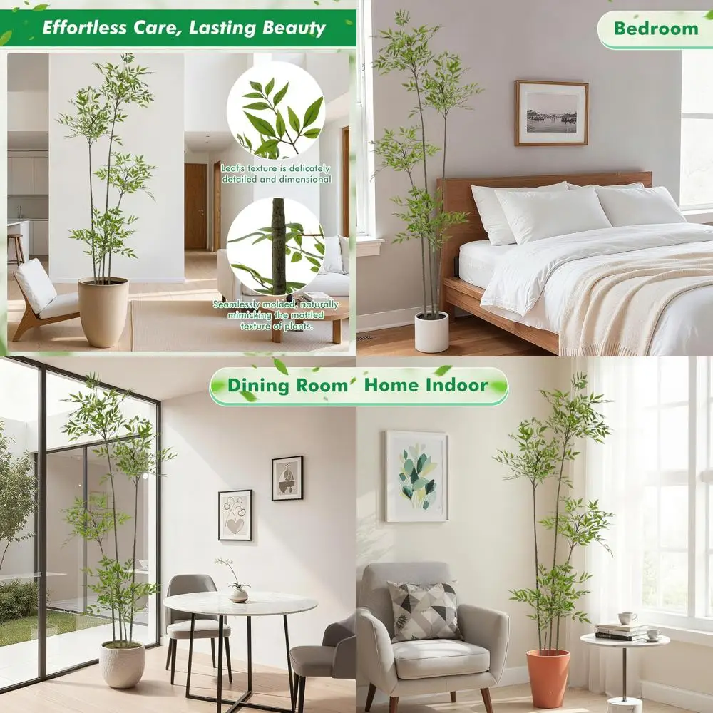 

6ft Tall Artificial Nandina Indoor Bamboo Tree, Realistic Potted Plant for Home or Office, Green Foliage Decor, Perfect Housewar