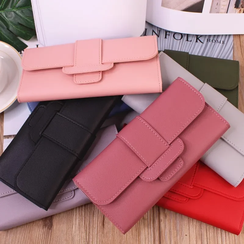 

New Women's Long Wallet Fold Card Bag PU Multi Feature Pocket Fashion Solid Color Pattern Korean Minimalist Coin Purse