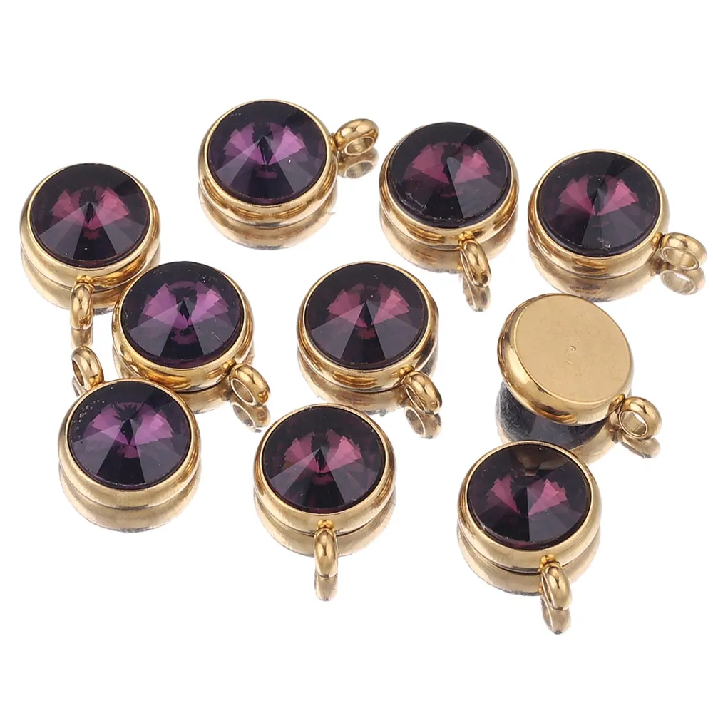 10pcs 10mm Stainless Steel Rhinestone Beads Gold Color Crystal Charms Pendants for Necklace Bracelet Jewelry Making Charm DIY