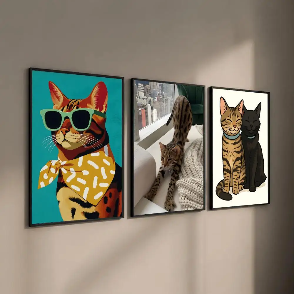 Bengal Cat Poster Self-adhesive Art Waterproof Paper Sticker Coffee House Bar Room Wall Decor