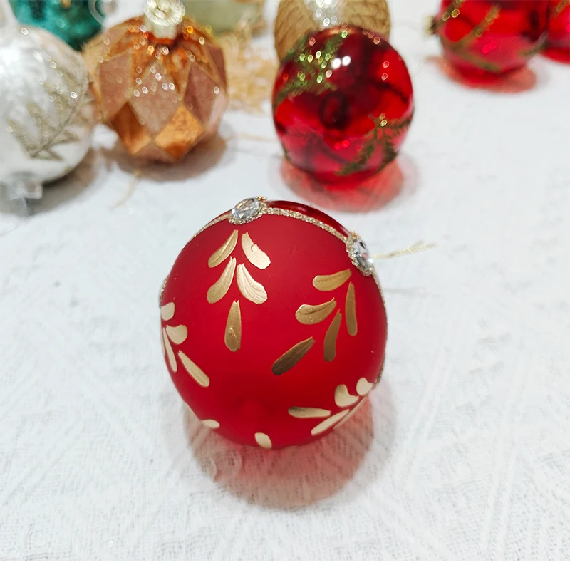 Red Glass Christmas ball,Painting Christmas Tree ornament ,  Christams Decoration for Home, Adornos Navida 2025