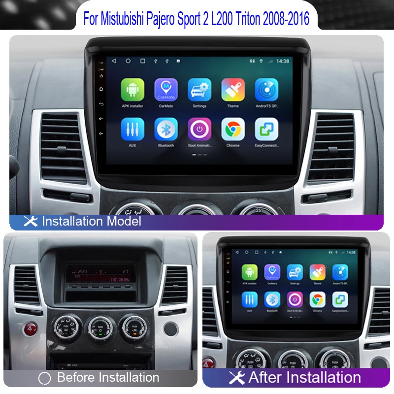 Roadwise 8+256 Android 12 Car Radio For Mitsubishi Pajero Sport L200 Triton 2008 - 2016 Carplay 4G Wifi GPS DVD 2 Din Autoradio