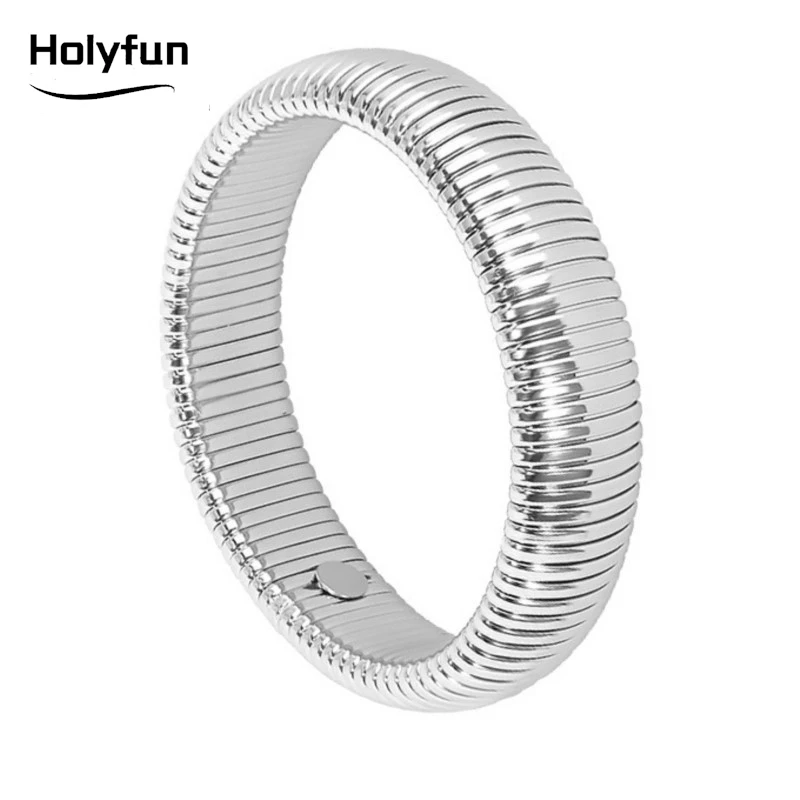 Waterproof Stainless Steel Retro Elasticity Thick Metal Polish Bracelet 18K Gold Plated Trend Fashion Unisex Jewelry Men Women