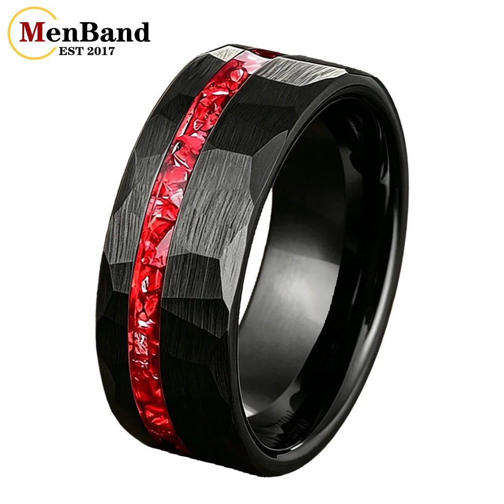 

Dropshipping New Style 6/8MM Men and Women wedding ring Inlaid Red Glass Stone，Couple's Ring, Engagement Party Jewelry Gift