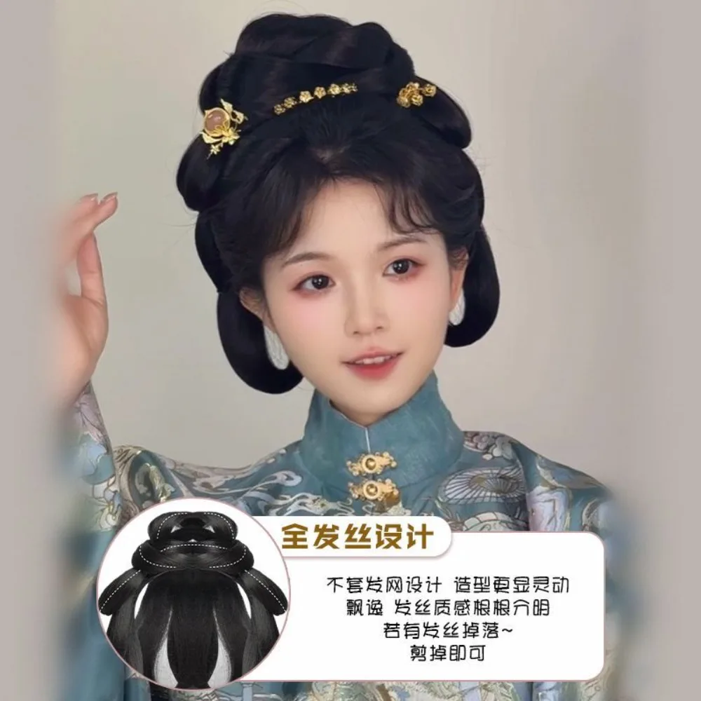 Complete Hanfu Wig System - All-in-One Ming/Tang Dynasty Hairpiece with Styling Pads & Decorations Traditional Chinese Hair Set