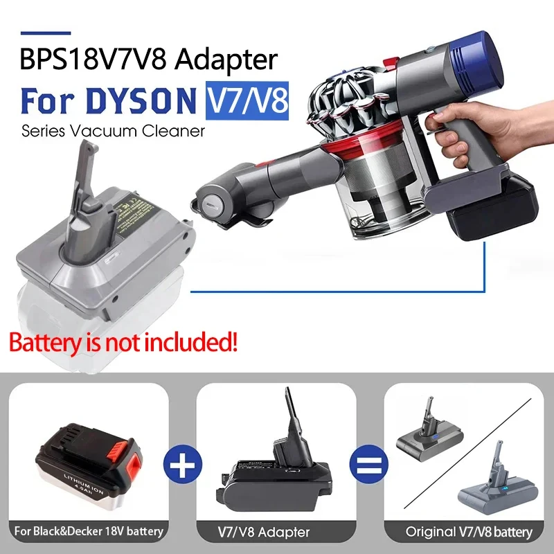 For Black+Decker/Porter-Cable/Stanley 18V Battery Convert To for Dyson V6 V7 V8 Series Vacuum Cleaner BPS18V6 BPS18V7V8 Adapter