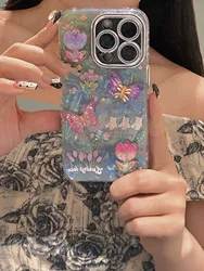 Funda de teléfono anticaída con patrón de mariposa y flores tridimensionales, adecuada para iPhone 15 Pro Max, 13, 12, 14, 11