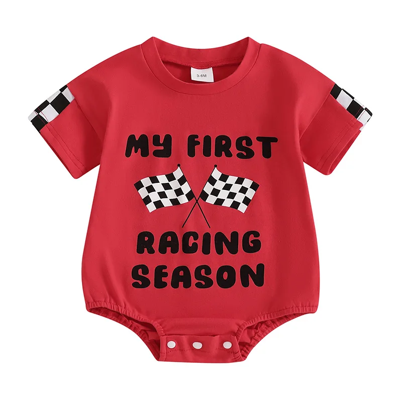

Baby Boys Summer Jumpsuit Casual Racing Letter Print Short Sleeve Romper for Newborn Cute Clothes