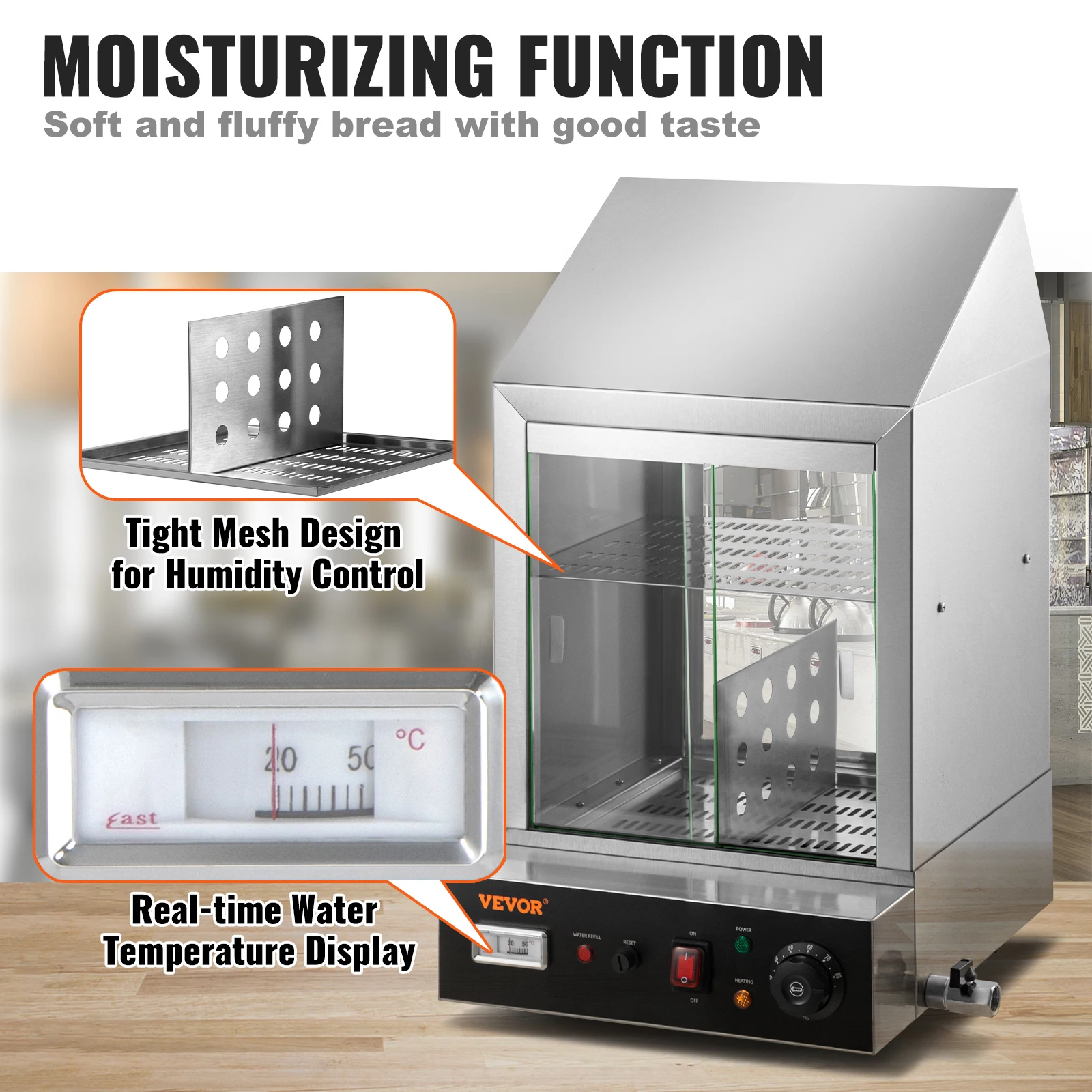 VEVOR 2-Tier Hot Dog Machine for 200 Hotdogs & 42 Buns Electric Bun Warmer Cooker with Rotary Knob Temp Display 7.5 L Water Tank