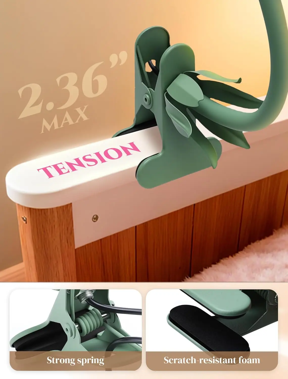 Lampe de bureau à clipser avec 3 modes de couleur, lampe de lecture flexible à col de cygne pour lit, table, crèche - Vert