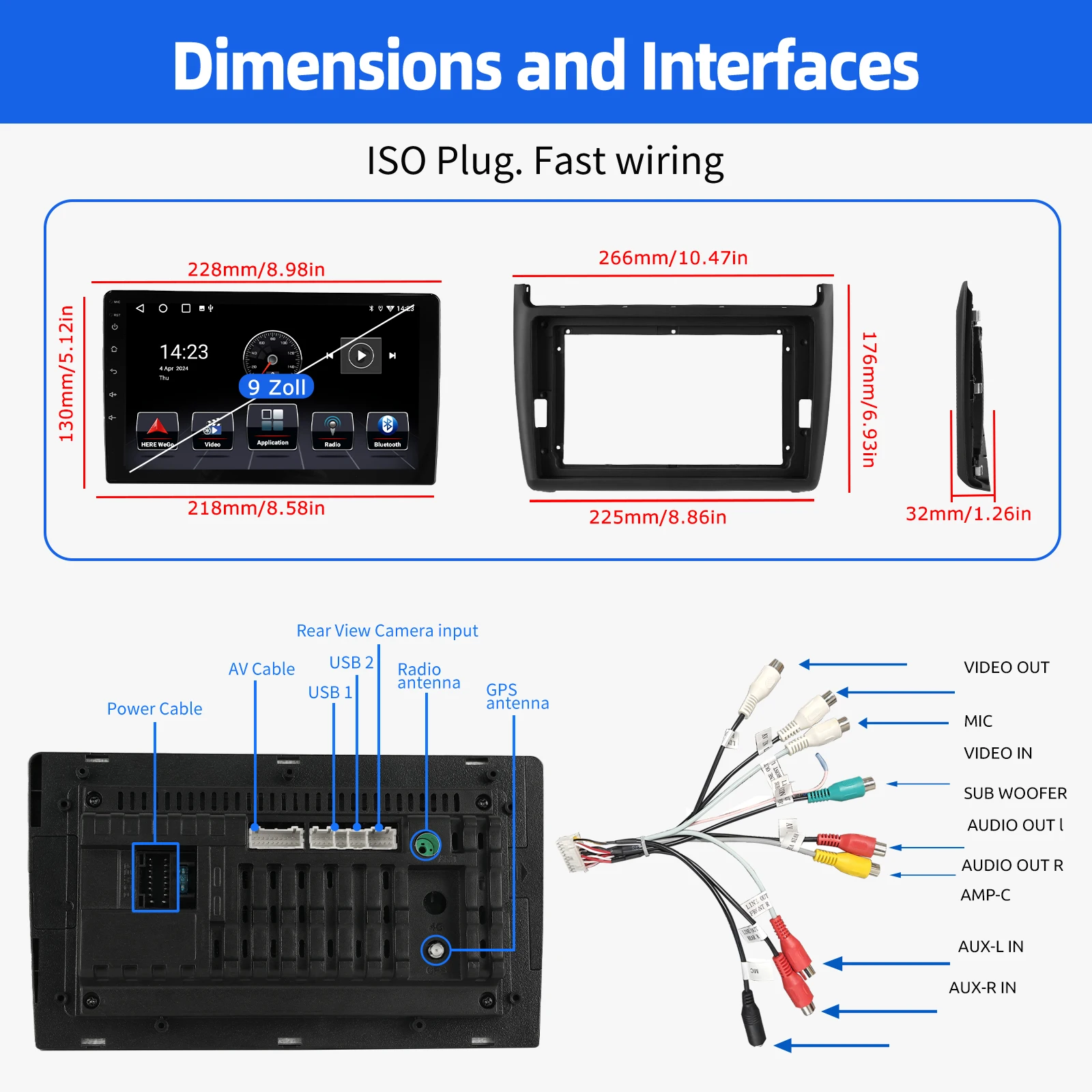 ESSGOO 4+64GB 9" 2 DIN para VW Polo 6R 6C 2009–2017 Radio de Coche Android 14 Carplay Inalámbrico Android Auto GPS FM WiFi BT Control desde el Volante RDS Mirror Link Pantalla Táctil Reproductor Multimedia 6