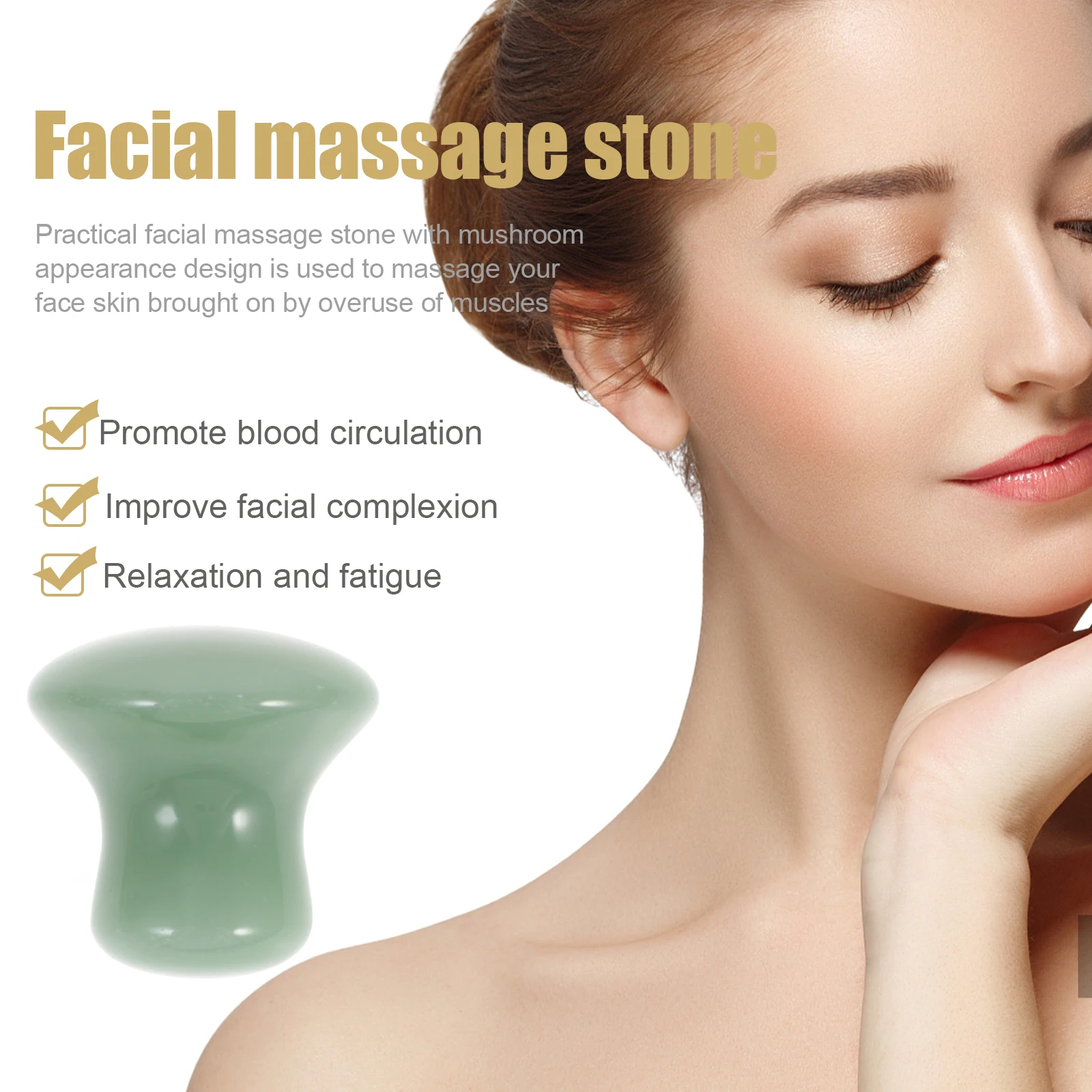 

1pc Facial Massage Stone Smooth Mushroom Shape Scraping Tool For Skin Care Detox Improve Circulation Durable Jade Green
