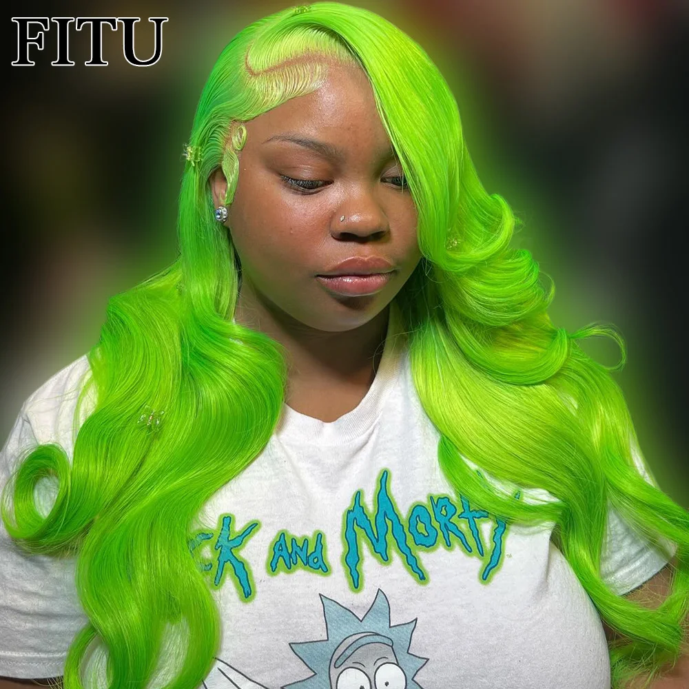 

FITU Green Transparent 13x6 13x4 Lace Frontal Human Hair Wig 613 Colored Plucked With Baby Hair 5x5 Lace Closure Wig