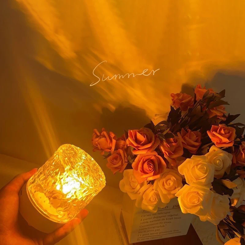 Water ripple lamp atmosphere lamp bedroom nightlight light and shadow romantic rotating bedside lamp projection aurora gift