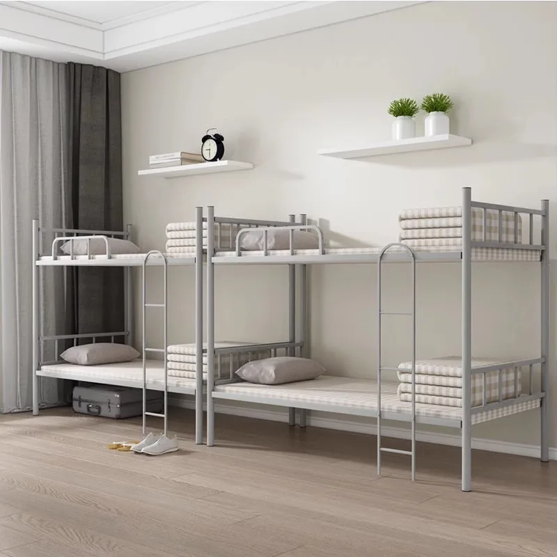 Litera de hierro forjado, dormitorio de estudiantes, cama de perfil, dormitorio de empleado, cama doble con marco de hierro, cama de sitio de