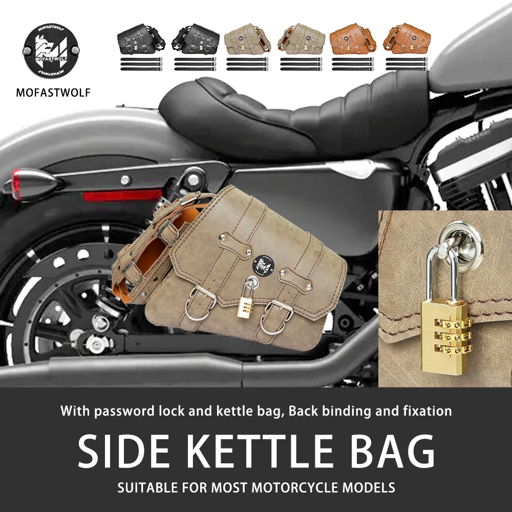 Motorcycle Soft Leather Saddle Bag Swingarm Solo Bag W/ Cup Holder For Harley Sportster XL Dyna Softail Cafe Bobber R9T Shadow