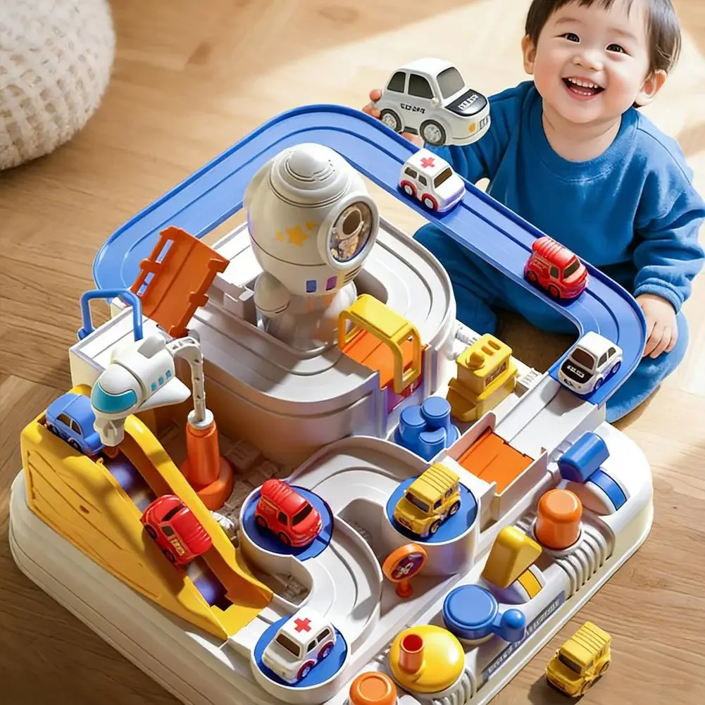 1 Set Space Race Track Toy with 5 Mini Cars, Educational Space Adventure Rail Playset for Toddlers