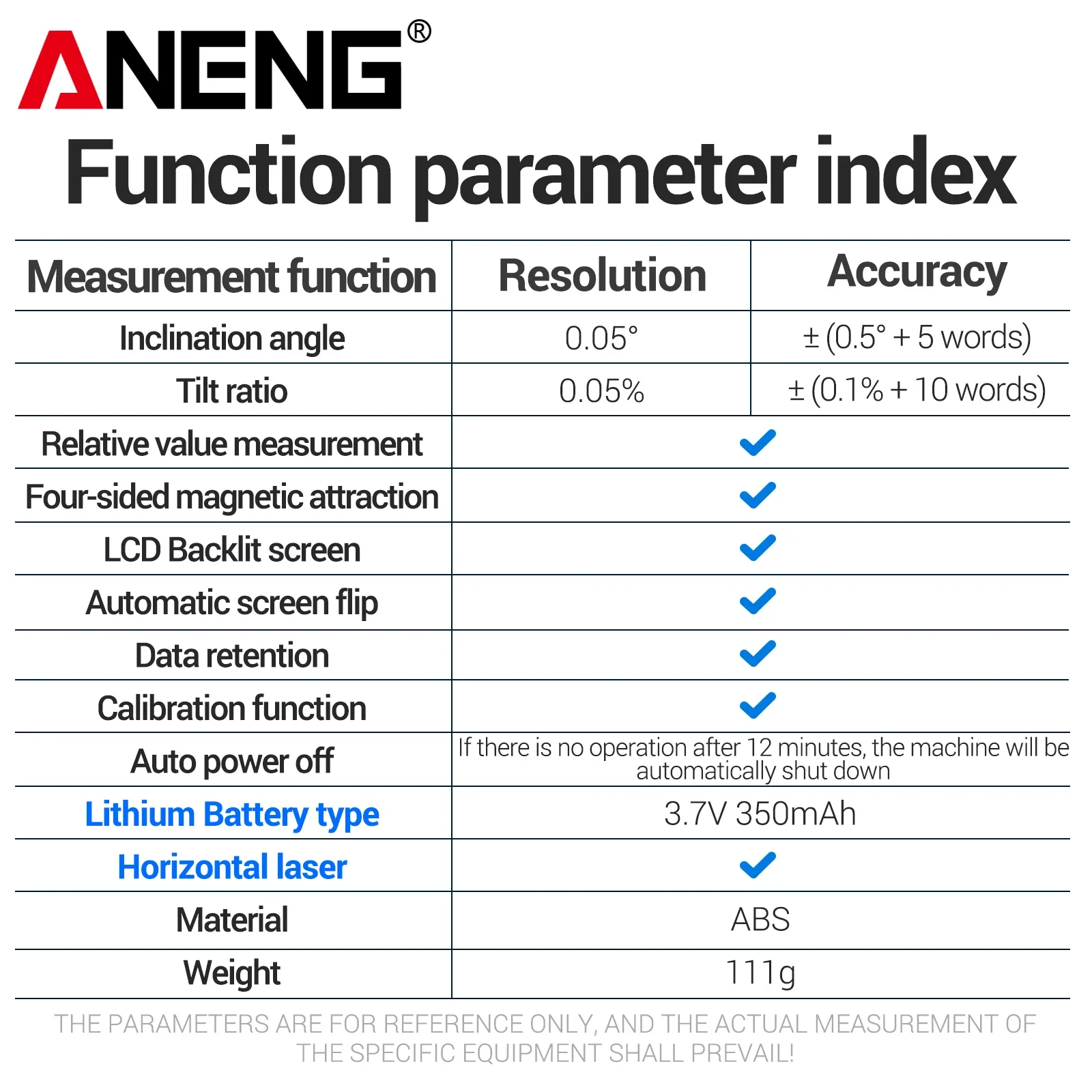 ANENG RN03 digital inclinometer with horizontal laser four sided magnetic suction, automatic flip screen angle measurement tool