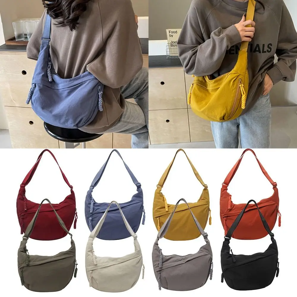 

Casual Canvas Crossbody Bags Large Capacity Korean Simplified Sports Hobos Bag Solid Color Lightweight Dumpling Bag Women