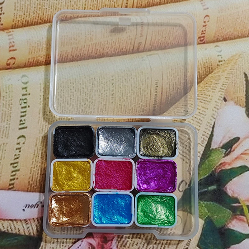 1Set Mini Cube Pearlescent Solid Watercolor Paint Portable Hand-packaged Palette For Painting Nails Student School Art Supplies