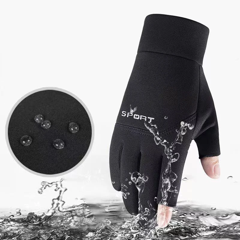 Winter Fishing Gloves Women Men Warm Cycling Protection Anti-Slip Glove for Fishing Touch Screen Two Fingers Cut Outdoor Angling