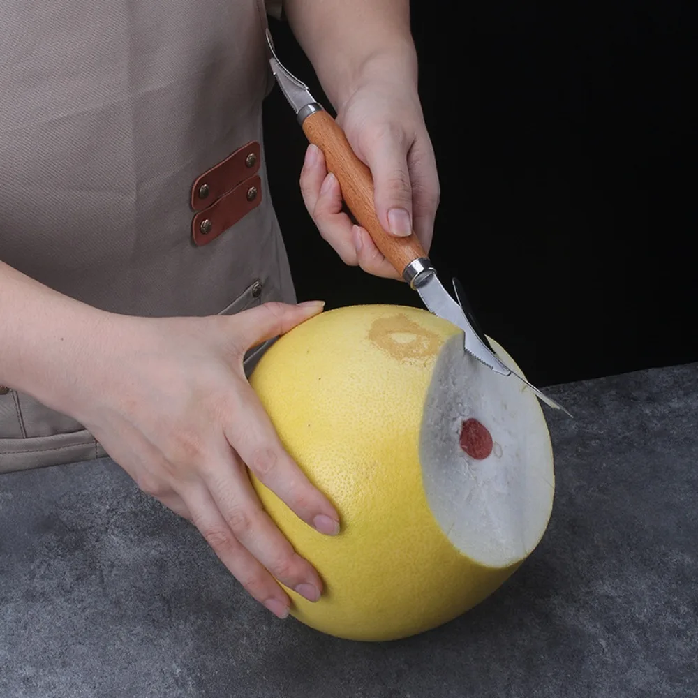 Double Head Grapefruit Peeler Wood Handle Comfortable Grip Pomelo Peel Remover Professional 2 in 1 Fruit Opener Citrus