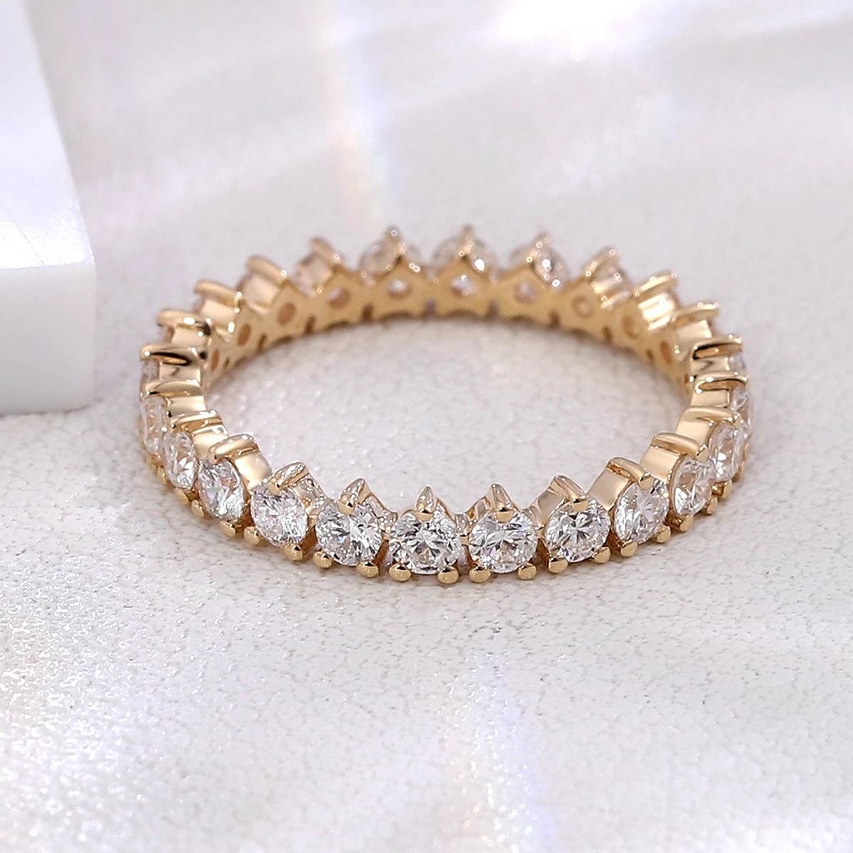 بروفانس الذيل الدائري كامل الفرقة 10K الذهب جولة مختبر الماس الأبدية اليومية خاتم كوكتيل مجوهرات للنساء الفتيات هدايا عيد الميلاد