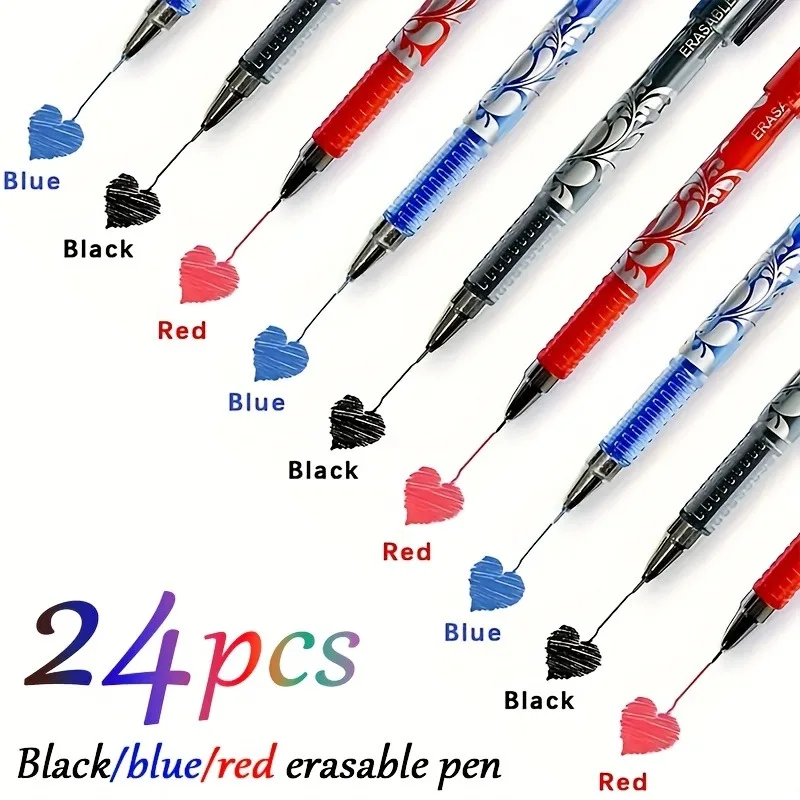 

Набор из 24 стираемых гелевых ручек (черные/синие/красные/ассорти), 0,5 мм, с синими чернилами, для офиса, школы и повседневного использования.