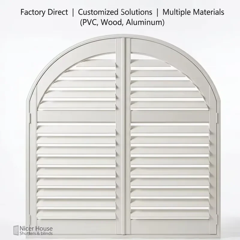 Premium Wooden Plantation Shutters with Real Timber, Custom Arched Window Shutters for Living Room and Villa