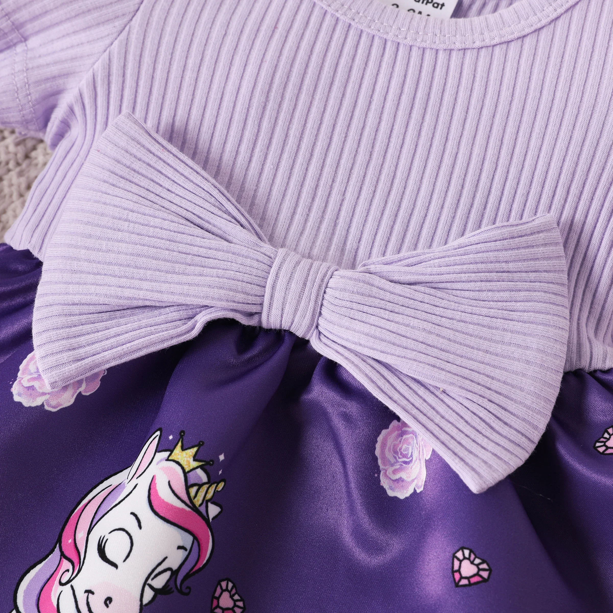 PatPat Baby Girl Colorblock Unicorn Pattern Bowknot Dress Suitable for Summer Season Soft and Comfortable  Perfect for Outings